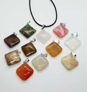 Square Quartz Healing Stone Pendant with Rope Necklace Chain Gemstone Chakra - Picture 1 of 13