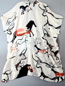 Womens Art to Wear Petroglyph Kimono L Horse Antelope Print vest festival boho - Picture 1 of 15