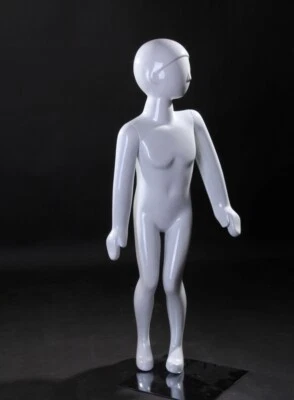 Maniquí sin rostro blanco brillante abstracto de fibra de vidrio para niños pequeños con base Foto 1 de 2