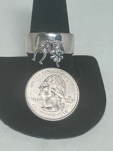 Sterling Silver 925 Lucky Four Leaf Clover Horseshoe Charm Size 9.5 Ring R1013 - Picture 1 of 2