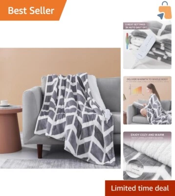 Geometric Pattern Heated Throw Blanket with 5 Settings – Cozy & Stylish Warmth - Image 1 of 4