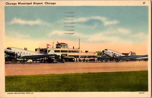 Chicago Municipal Airport Chicago Illinois Linen 1940s Postcard Runway Posted - Picture 1 of 5