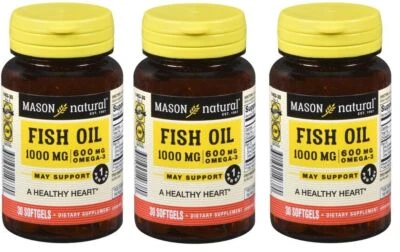 Aceite de pescado natural Mason Super Omega-3 1000 mg cápsulas blandas 30 unidades X 3 paquetes Foto 1 de 3