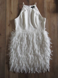 Aidan Mattox White Halter Feather Trim Cocktail Party Tiered Sheath Dress Sz 14 - Picture 1 of 23