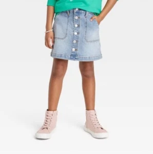 Cat & Jack Girl’s XL 14 Jean Skirt Button-Front Medium Wash Stretch Denim New - Picture 1 of 3