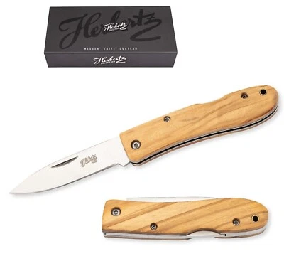 HERBERTZ FOLDING POCKET KNIFE / STAINLESS STEEL / OLIVE WOOD / BACK LOCK **NEW** - Image 1 of 4