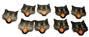 ANTIQUE/VINTAGE HALLOWEEN DENNISON GUMMED SEALS - CAT FACES! - Picture 1 of 4
