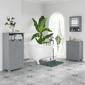 Wash Room Medicine Cabinet w/Multi-Unit Storage Shelves and Mirror, Grey