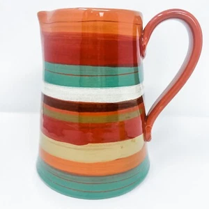 Bellini Piu Striped Art Pottery Pitcher Yellow Blue/Green Orange Red Italy 7" - Picture 1 of 8