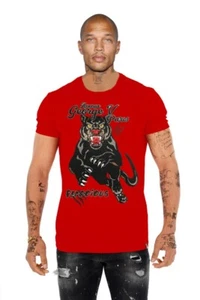 Avenue George V Paris Red/Black Rhinestone Men's Tee Shirt - Picture 1 of 3