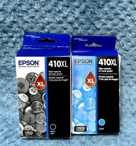 January 2026 Genuine Lot of 2 Epson 410XL Black & Cyan Ink Cartridges - Picture 1 of 5