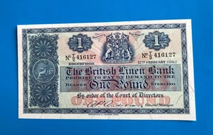 THE BRITISH LINEN BANK £1 BANKNOTE DATED 12th FEBRUARY 1952 PREFIX T/2 - Picture 1 of 2