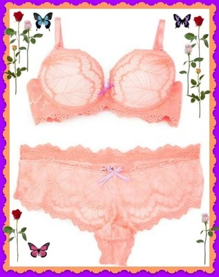 Sutiã tanga hipster 36B RENE ROFE renda laranja pêssego EXTEME push-up UW 2 peças conjunto $38 - Imagem 1 de 4