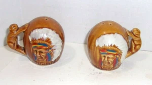 Vintage Indian Chief Salt & Pepper Shakers Michigan Souvenir Golden Aspen - Picture 1 of 8