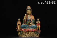 Tibet Old China antique copper Color painting guanyin bodhisattva Statues