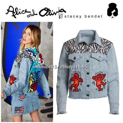 Alice + Olivia x Keith Haring “Rumor” Hombre Baile Denim Chaqueta Vaquera S Nueva Con Etiquetas Foto 1 de 4