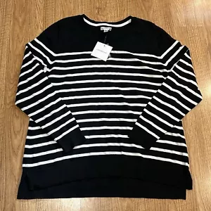 Womens Plus 1X Black White Striped V-Neck Long Sleeve Sweater Croft & Barrow NEW - Picture 1 of 11