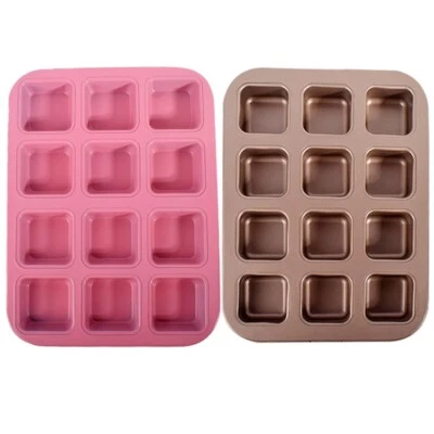 Brownie Baking Pan 12 Square Cavity Mini Cake Non Carbon Steel Muffin Mold - image 1 of 4