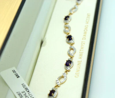 18KT. Brazalete Kohls oro sobre plata esterlina piedras preciosas amatista diamante Foto 1 de 4