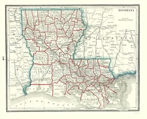 Mapa histórico del estado - Louisiana - Rathbun 1893 - 23 x 28,34 - Arte de pared vintage - Imagen 1 de 20