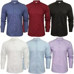 Xact Mens Grandad Nehru Collar Plain Poplin Shirt, Long Sleeved, Slim Fit - Picture 1 of 28