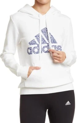 Женская толстовка с капюшоном Adidas BOS зебра белая мягкий хлопок - Изображение 1 из 3