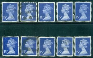 GREAT BRITAIN SG-X947, SCOTT # MH-90 MACHIN, USED, 10 STAMPS, GREAT PRICE!