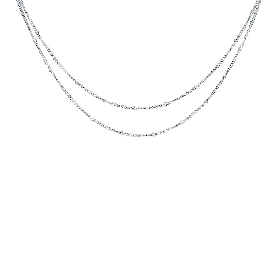 Edelstahl Choker Doppel Halskette Layer Ball Kugel Damen Schmuck Doppelkette - Bild 1 von 1
