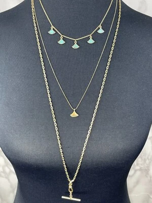 Collar Colgante LUCKY BRAND Turquesa Abanico Dijes Triple Capa Tono Dorado Nuevo con Etiquetas $35 Foto 1 de 4