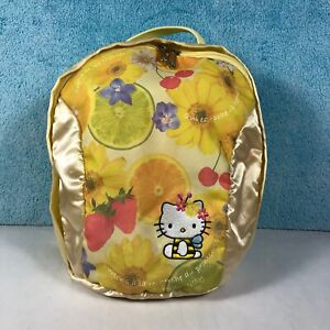 Hello Kitty Bee Vintage Yellow Satin Mini Backpack Purse Bag Floral Fruit French