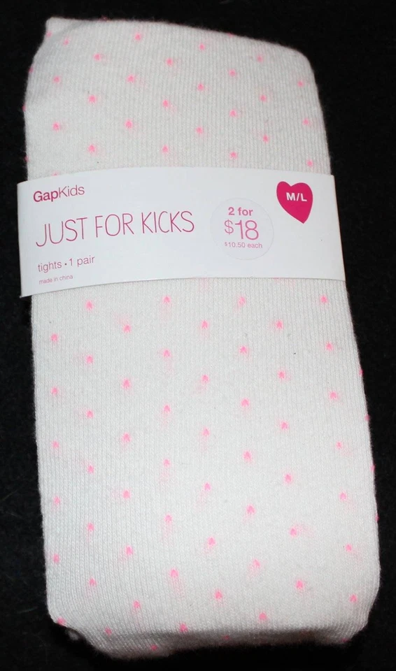 NWT Gap Kids Fairest Isle Ivory Neon Pink Dot Tights M L 7-10 Yrs. - Image 1 of 1