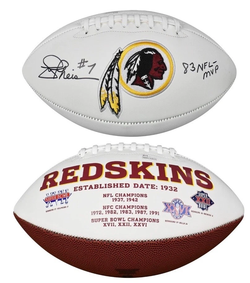 Joe Theismann Signed 83 NFL MVP Insc Washington Redskins Logo Football JSA - Image 1 of 1