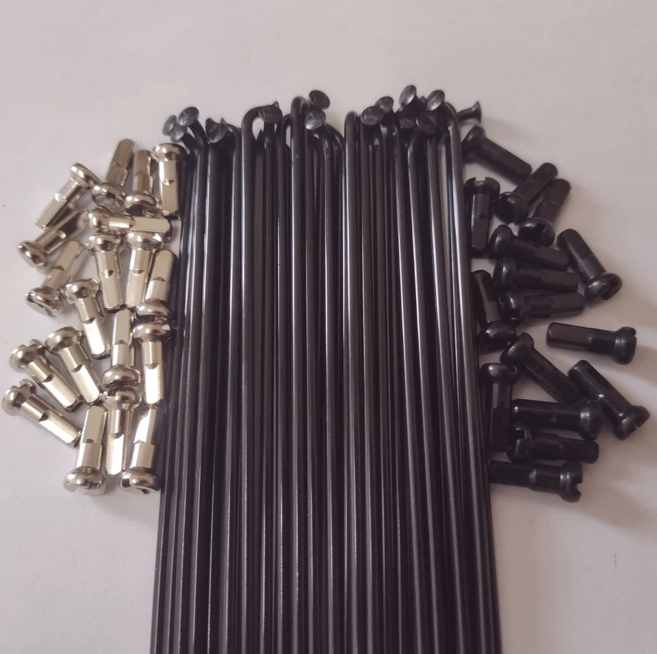 BLACK J-Bend 14g (2.0mm) custom length Stainless Bicycle spokes w/ Brass nipples