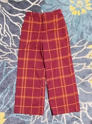 Pantalones al tobillo Forever 21 talla pequeña borgoña y naranja a cuadros pierna ancha Foto 1 de 3