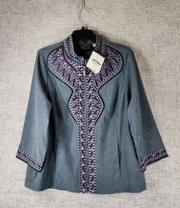 Bob Macke Wearable Art Zip Jacket Womens 1X Gray Artsy Embroidered NWT - Picture 1 of 13
