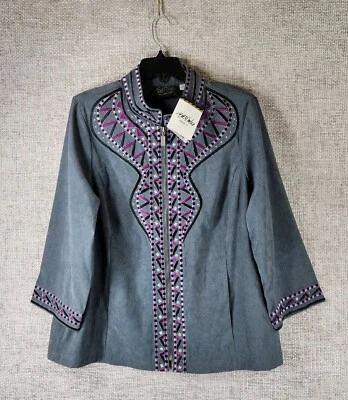 Chaqueta Bob Macke Usable Art Cremallera Mujer 1X Gris Artístico Bordado Nueva con Etiquetas Foto 1 de 4