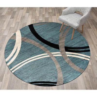 Rugshop Round Carpet Contemporary Abstract Circles Design Blue Round Rugs 6'6" - Image 1 of 4