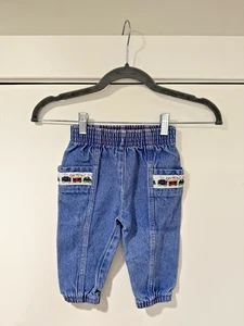 Vintage Oshkosh Jeans Unisex Baby 12M Choo Choo Train 100% Cotton USA Joggers - Picture 1 of 9
