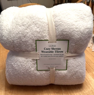 LL Bean #71341 Women's Cozy Sherpa Wearable Throw Hooded Heritage Ivory New - Image 1 of 3