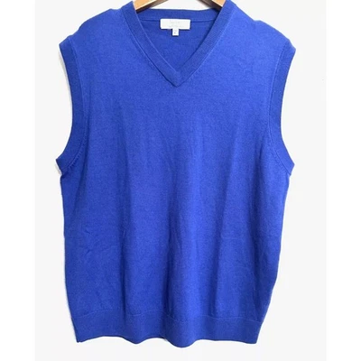 Chaleco Suéter Turnbury Para Hombres Grande Azul Cuello en V Lana Merino Extra Fina Súper Suave Foto 1 de 4
