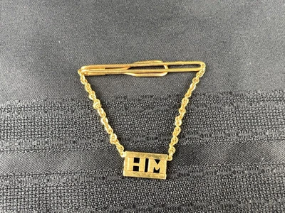 HM Monogram Initials Letter Vintage SWANK Pendant Tie Bar Clip - Image 1 of 2