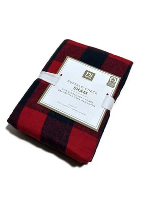Funda de almohada estándar Pottery Barn Teen roja negra franela a cuadros de búfalo falsa nueva Foto 1 de 2