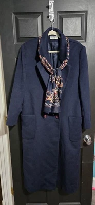 Abrigo Forecaster of Boston azul marino 100 % lana con bufanda de seda para mujer talla 15/16 Foto 1 de 4