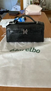 Marelbo Black Croc-Embossed Handbag NWT Top Handle magnetic claps Crossbody - Picture 1 of 10