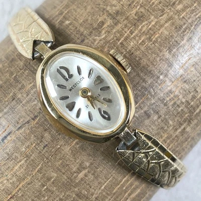 Reloj Westclox Vintage Mujer 21 Joyas Tono Dorado Ovalado Mecánico Cuerda 17mm 6" Foto 1 de 4