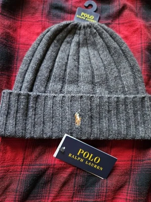 POLO RALPH LAUREN Beanie Hat Light Gray Pony Logo Wool Ribbed Cuff NWT  - Image 1 of 4