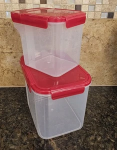 Lock & Lock Red Snap Lids Coffee Dry Storage Containers Set Of 2 - Picture 1 of 4