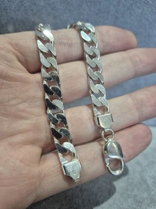 Heavy Mens Sterling Silver Curb Link Bracelet 8.75" - Picture 1 of 4