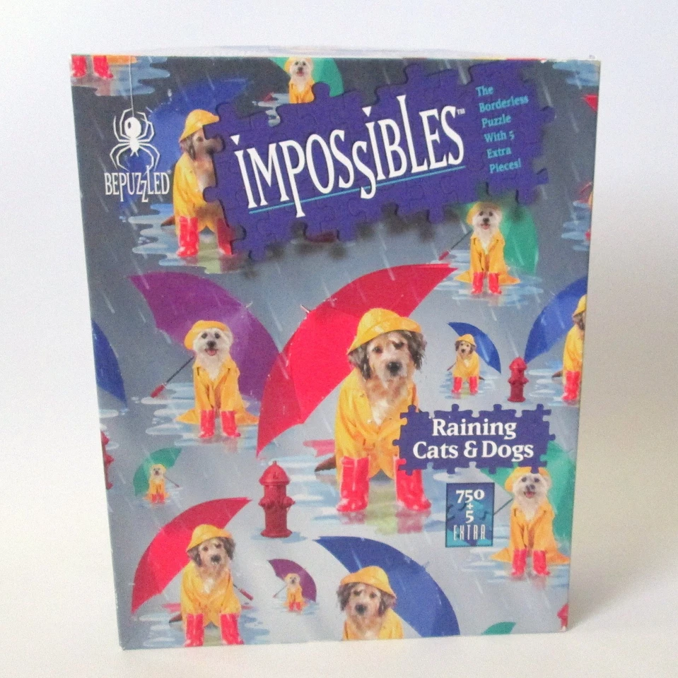 Bepuzzled Impossibles 750 Piece Jigsaw Puzzle Raining Cats & Dogs In Sealed Bag - Image 1 of 4