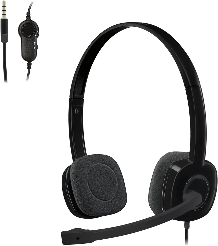 Logitech H151 Stereo Headset 3.5 mm Rotating Microphone In-Line Controls - Image 1 of 4
